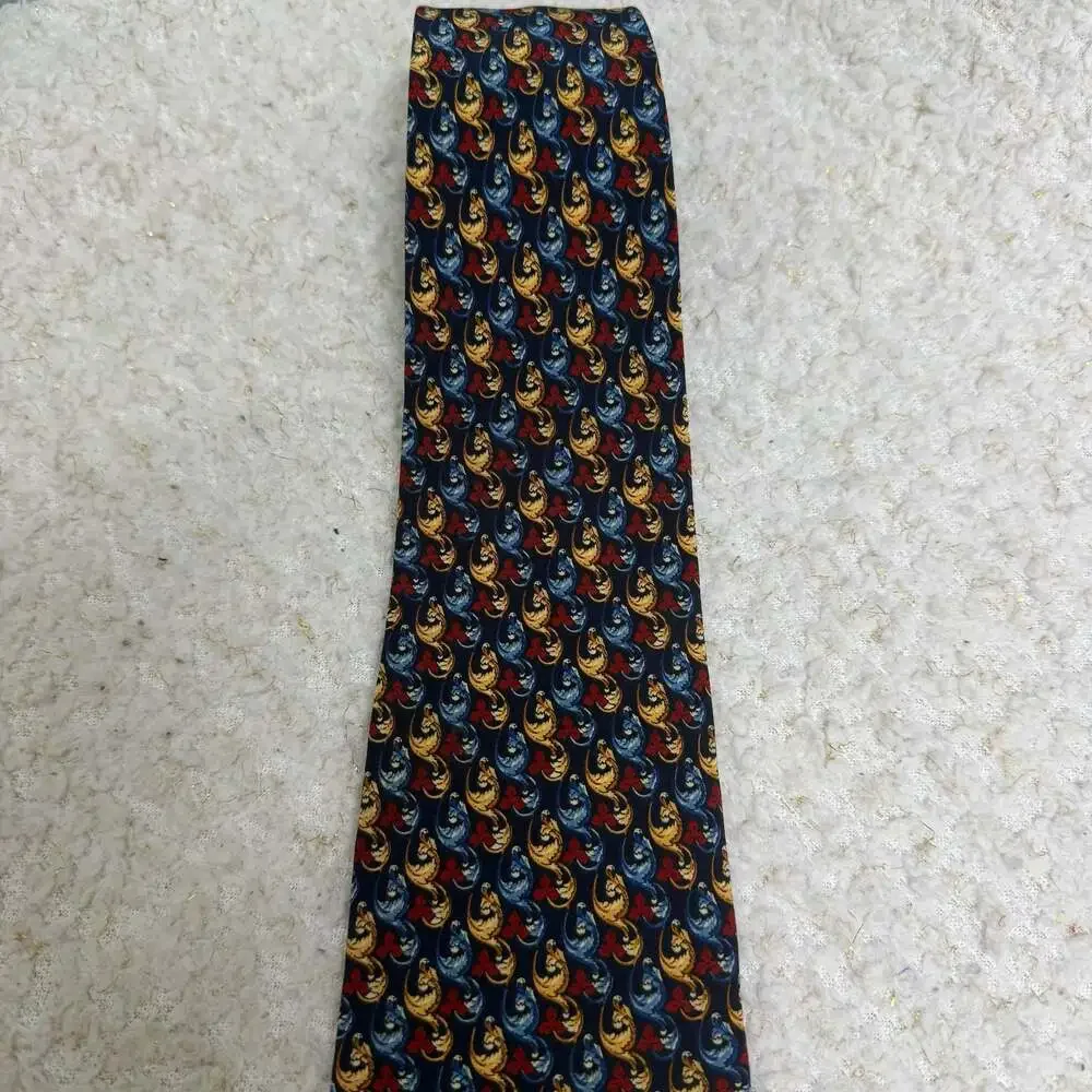 Maurizio Serri for Lydia Keys 100  Silk Tie Blue Red Gold Scroll Pattern Italy